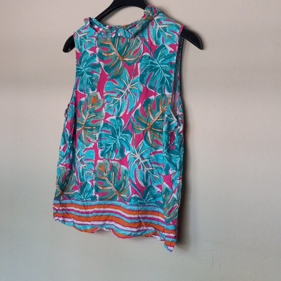 Crown & Ivy Shirt XXL Sleeveless Stripes Bold Tropical Leaf Print - Picture 4 of 7